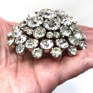 Austrian mid-century 3D clear crystal / rhinestone dome cluster brooch